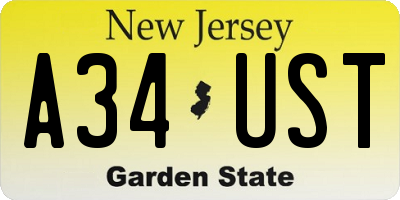 NJ license plate A34UST