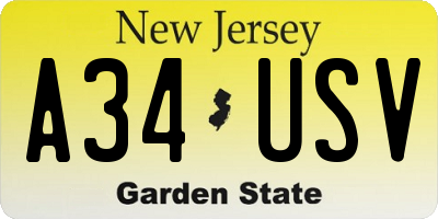 NJ license plate A34USV