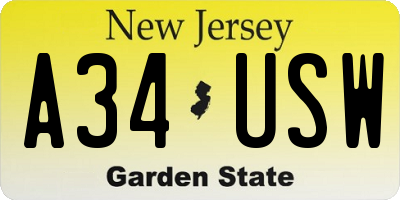 NJ license plate A34USW