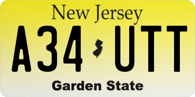 NJ license plate A34UTT