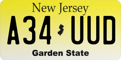 NJ license plate A34UUD