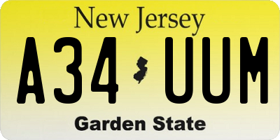 NJ license plate A34UUM