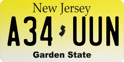 NJ license plate A34UUN