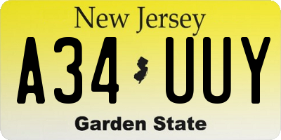 NJ license plate A34UUY