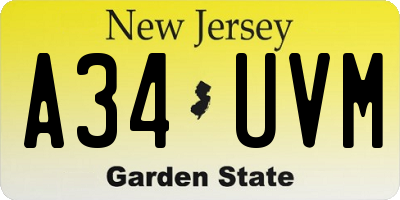 NJ license plate A34UVM