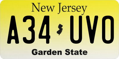 NJ license plate A34UVO