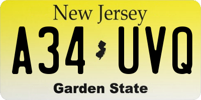 NJ license plate A34UVQ