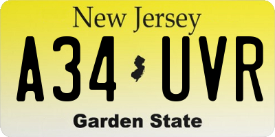 NJ license plate A34UVR