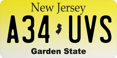NJ license plate A34UVS