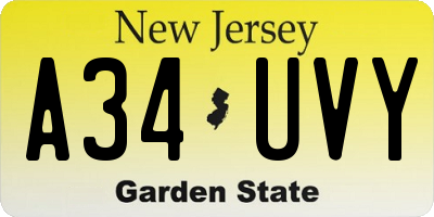 NJ license plate A34UVY