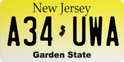 NJ license plate A34UWA
