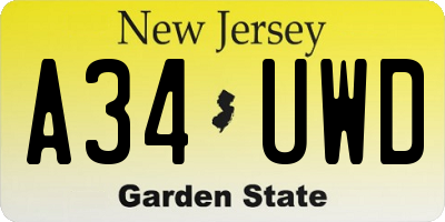 NJ license plate A34UWD