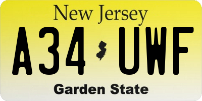 NJ license plate A34UWF