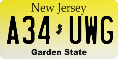 NJ license plate A34UWG