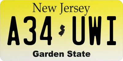 NJ license plate A34UWI