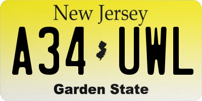 NJ license plate A34UWL