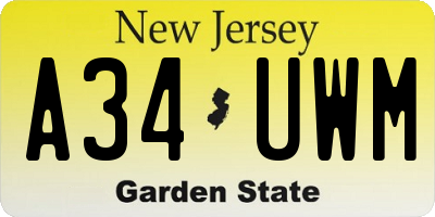 NJ license plate A34UWM