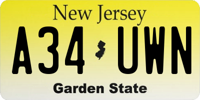 NJ license plate A34UWN