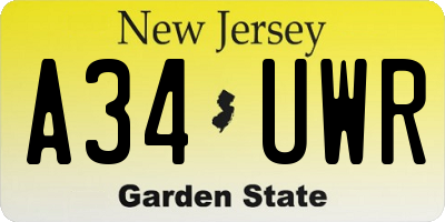 NJ license plate A34UWR