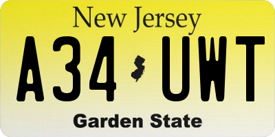 NJ license plate A34UWT