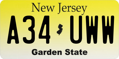 NJ license plate A34UWW