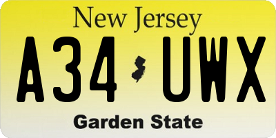 NJ license plate A34UWX
