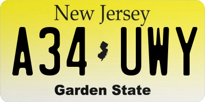 NJ license plate A34UWY