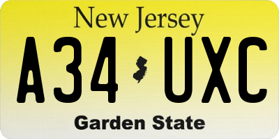 NJ license plate A34UXC
