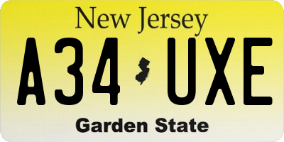 NJ license plate A34UXE