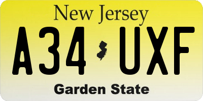 NJ license plate A34UXF