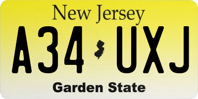 NJ license plate A34UXJ