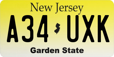 NJ license plate A34UXK