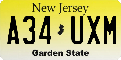 NJ license plate A34UXM