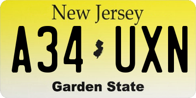 NJ license plate A34UXN