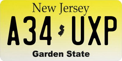 NJ license plate A34UXP