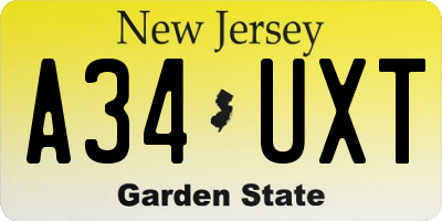 NJ license plate A34UXT