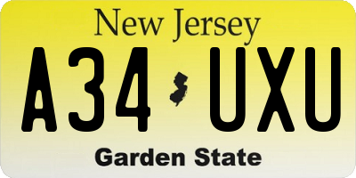 NJ license plate A34UXU