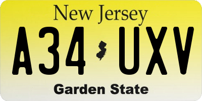 NJ license plate A34UXV