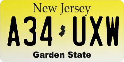 NJ license plate A34UXW
