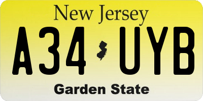 NJ license plate A34UYB