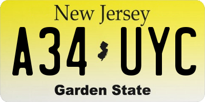 NJ license plate A34UYC