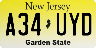 NJ license plate A34UYD