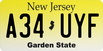 NJ license plate A34UYF