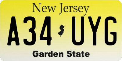 NJ license plate A34UYG