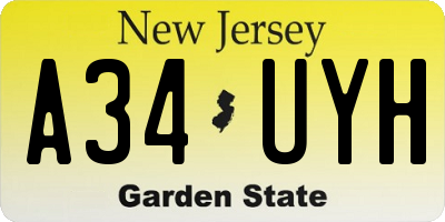 NJ license plate A34UYH