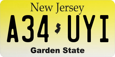 NJ license plate A34UYI