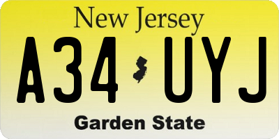 NJ license plate A34UYJ