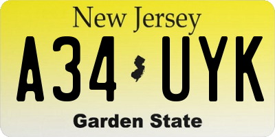 NJ license plate A34UYK