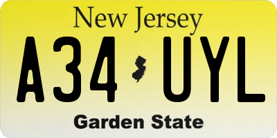 NJ license plate A34UYL