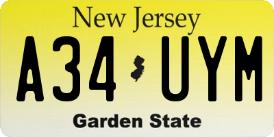 NJ license plate A34UYM